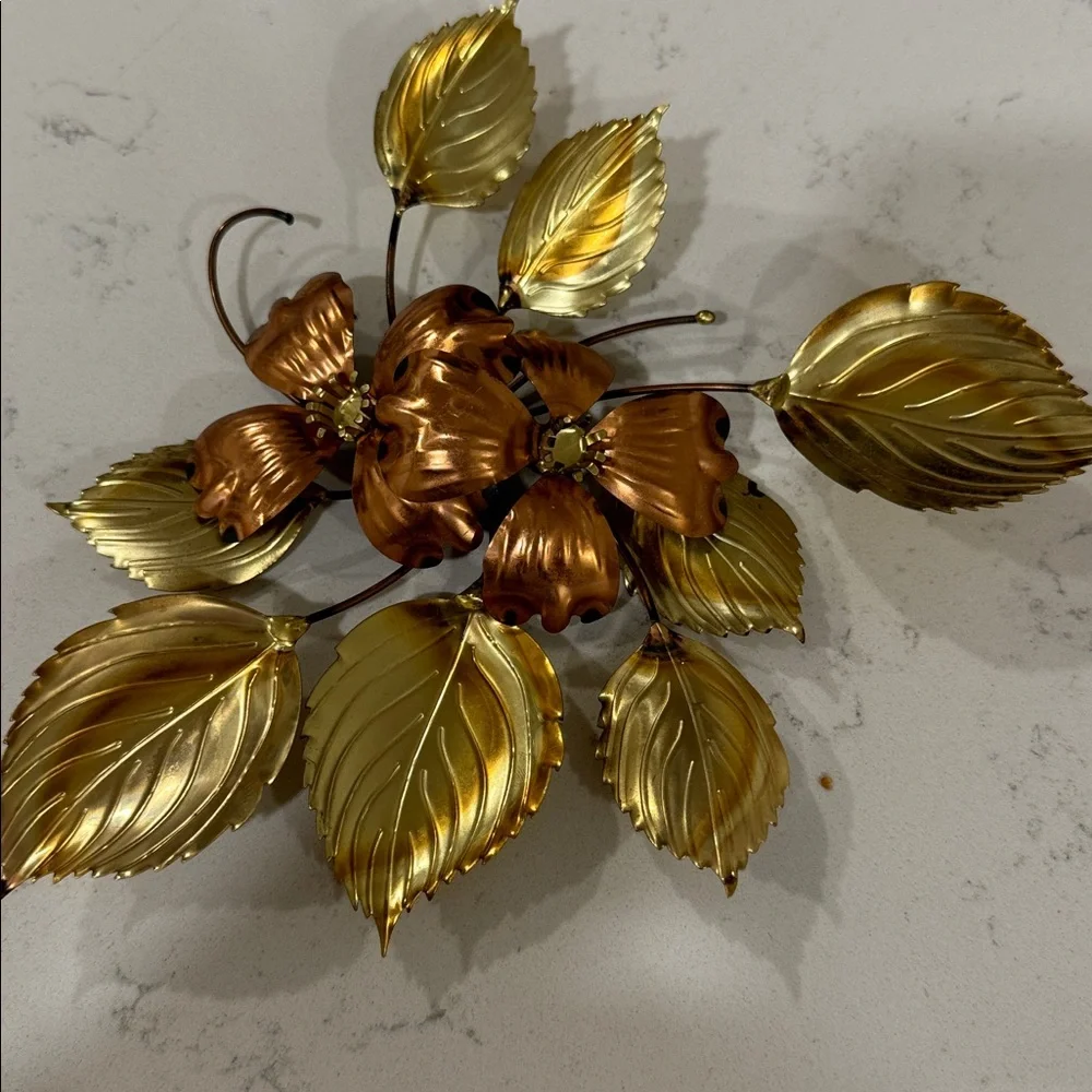 4/ Vintage Metal Flower Wall Art | Mid Century Modern Gold & Copper  / set 4